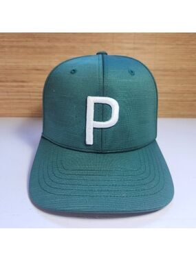 Puma P Snapback Hat Green White Logo Adjustable Baseball Cap Streetwear Unisex